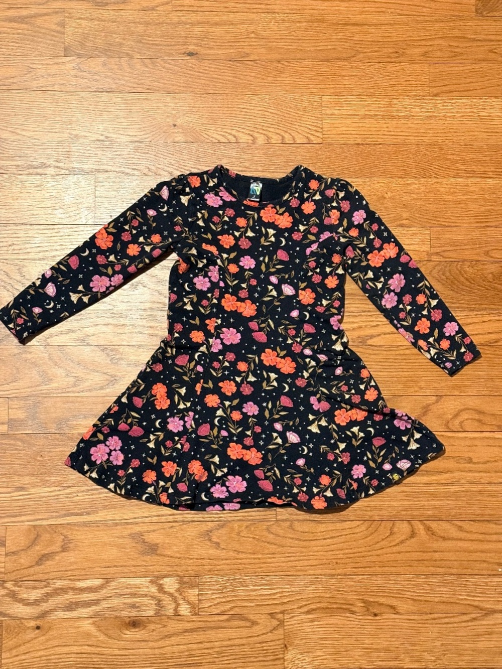 Like New Mightly Black Flower Skater Twirl Dress - Girls Size 5
